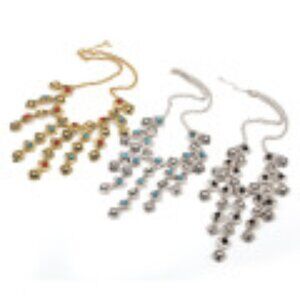 #016 Fashion Vintage Carved Gemstone Tassel Alloy Exaggerated Necklace